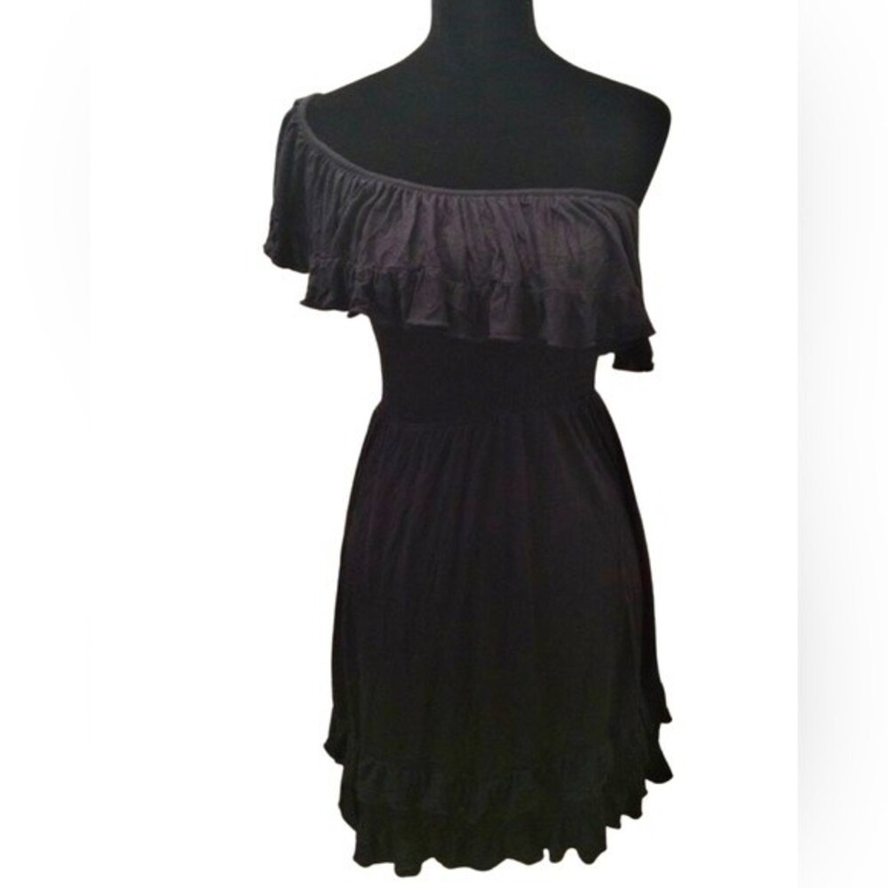 Anthro Jaloux Black ruffle one shoulder dress size small
